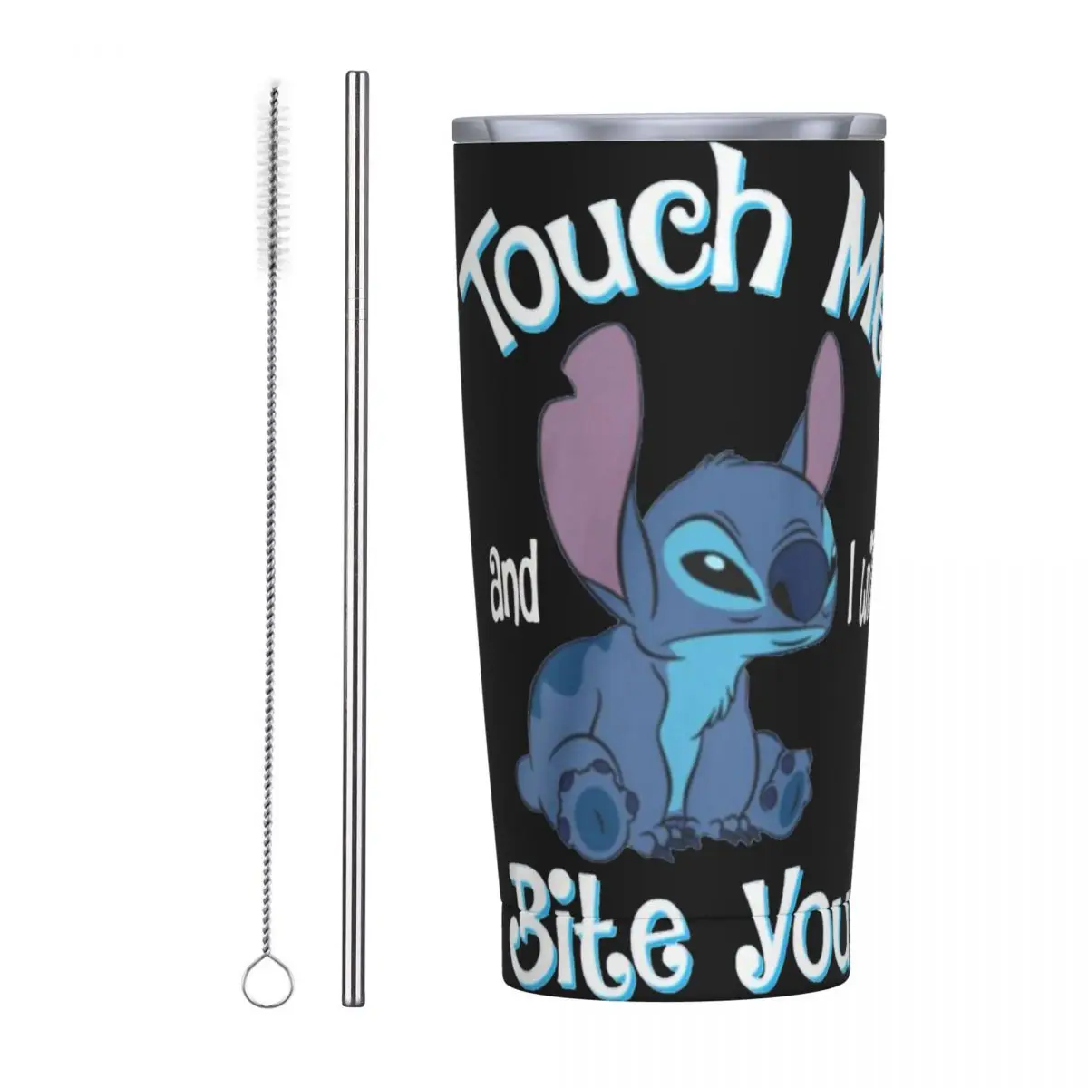 Stitch Touch Me And I Will Bite You Insulated Tumbler with Lid Vacuum Coffee Mugs Office Home Hot Cold Drinks Cup 20oz