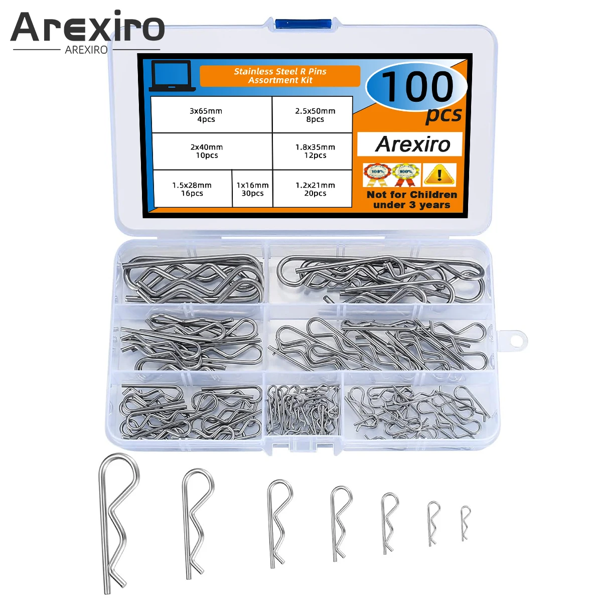 100Pcs Cotter Pins Assortment Kit Stainless Steel R Clips Split Pins Retaining Spring Hitch Cotter Pins