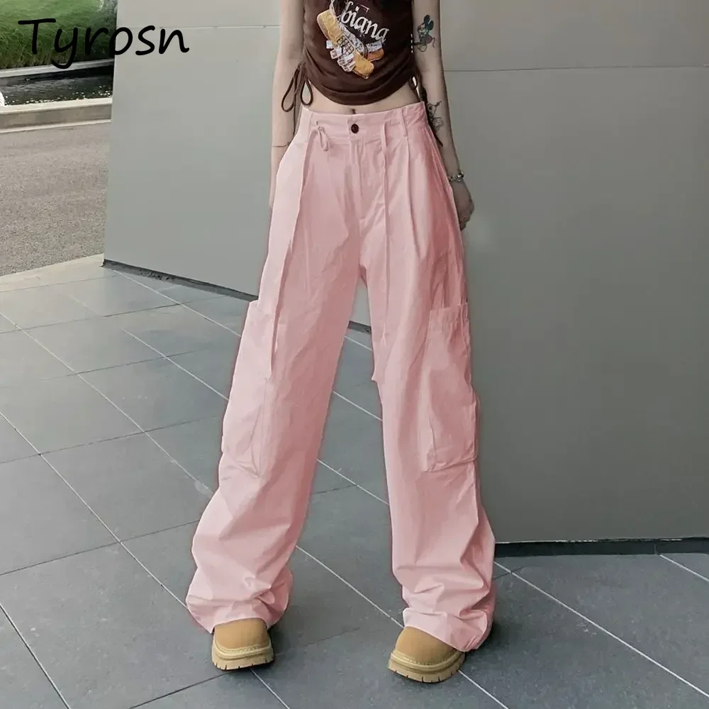 

Брюки женские-карго с карманами в стиле ретро, простые свободные универсальные брюки в стиле ампир в корейском стиле, летняя стильная повседневная уличная одежда