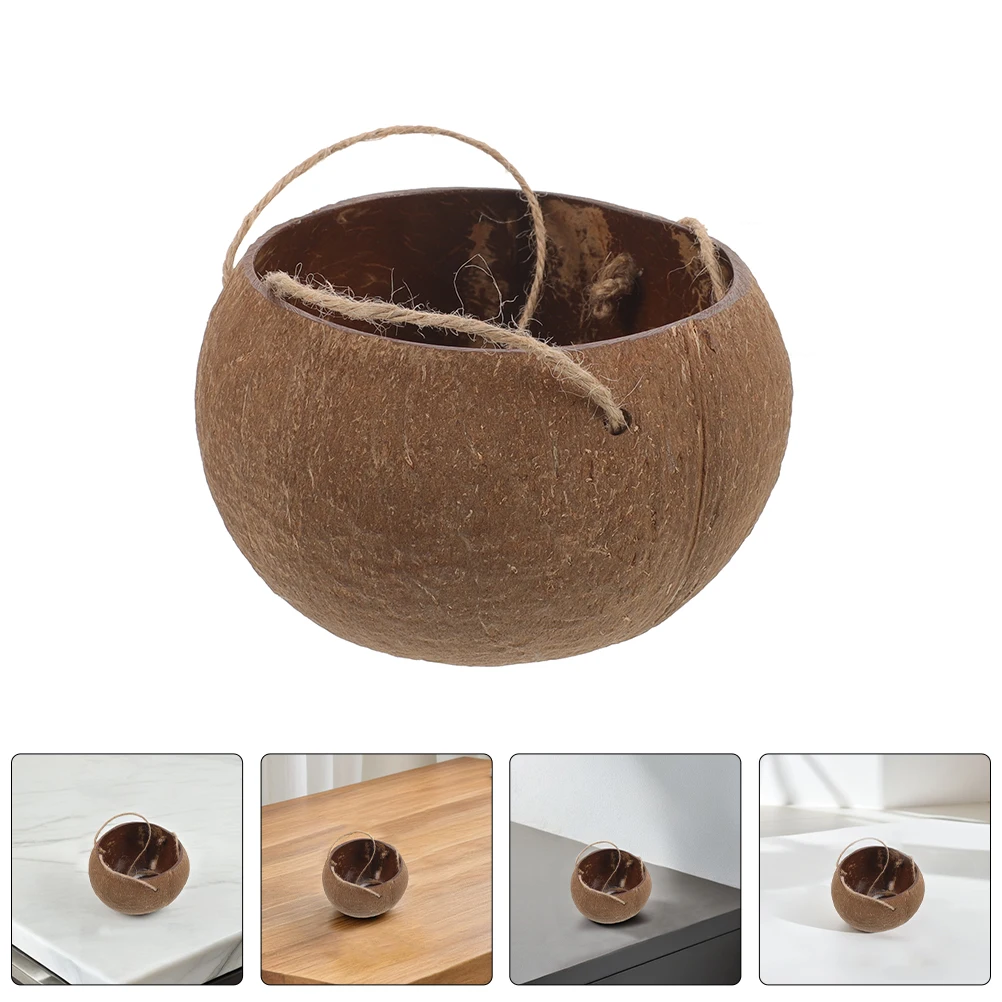 Hanging Coconut Shell Planter Indoor Plants Balcony Flower Pot Home Decor Multifunctional Versatile Sturdy Rope Design