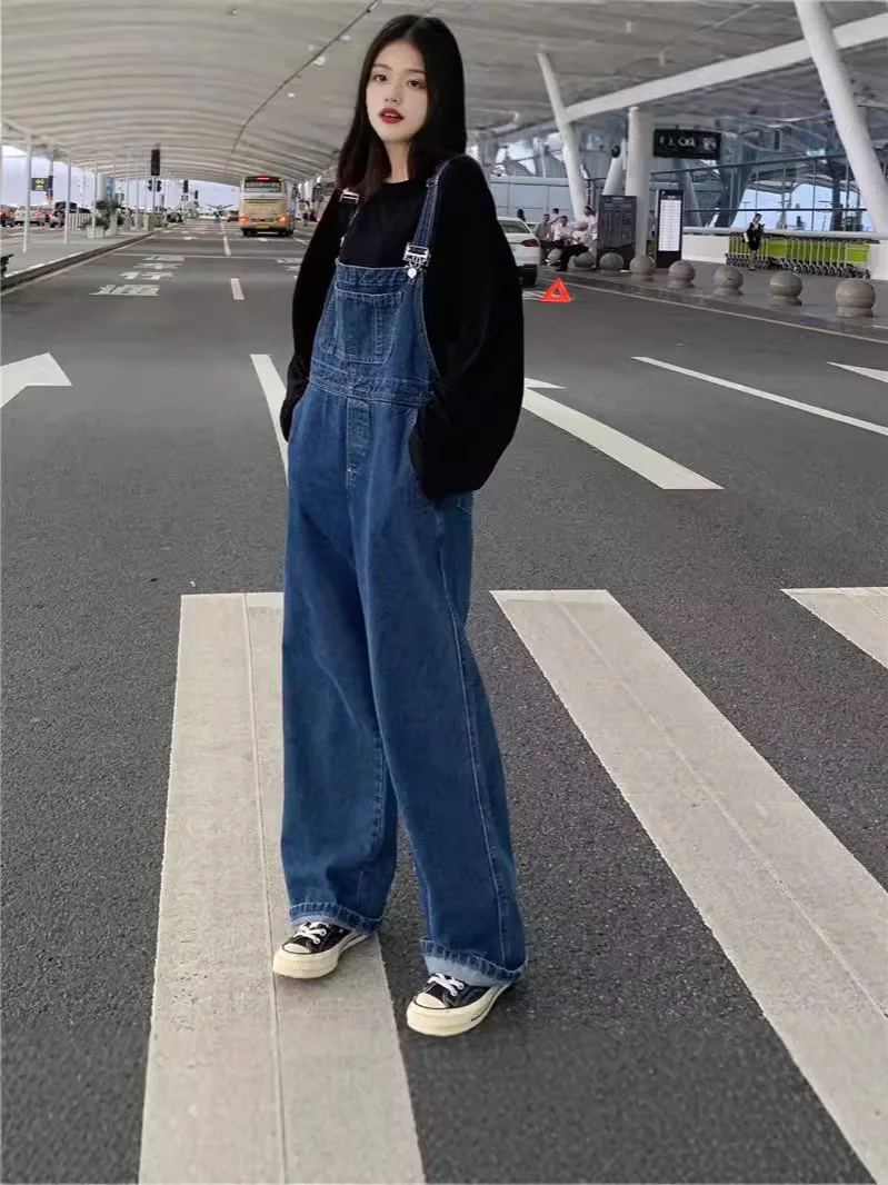 여성용 블랙 점프수트 프렌치 소프트 니트 라이트 슬림핏 글로시 실키 댄스 스타일 힙 웨이스트 루즈 데님 보우