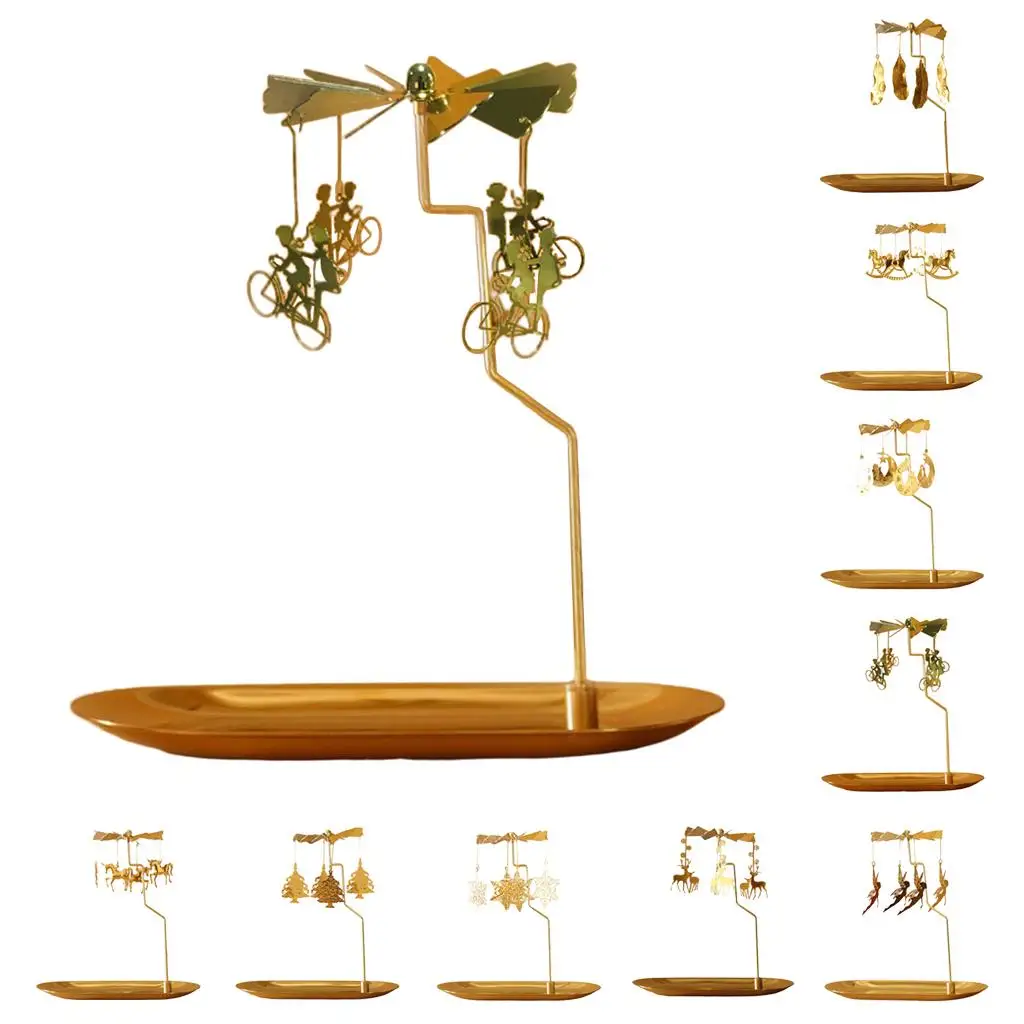 Rotating Candlestick Holder Christmas Carousel Tea Light Holder Table Wedding Votive