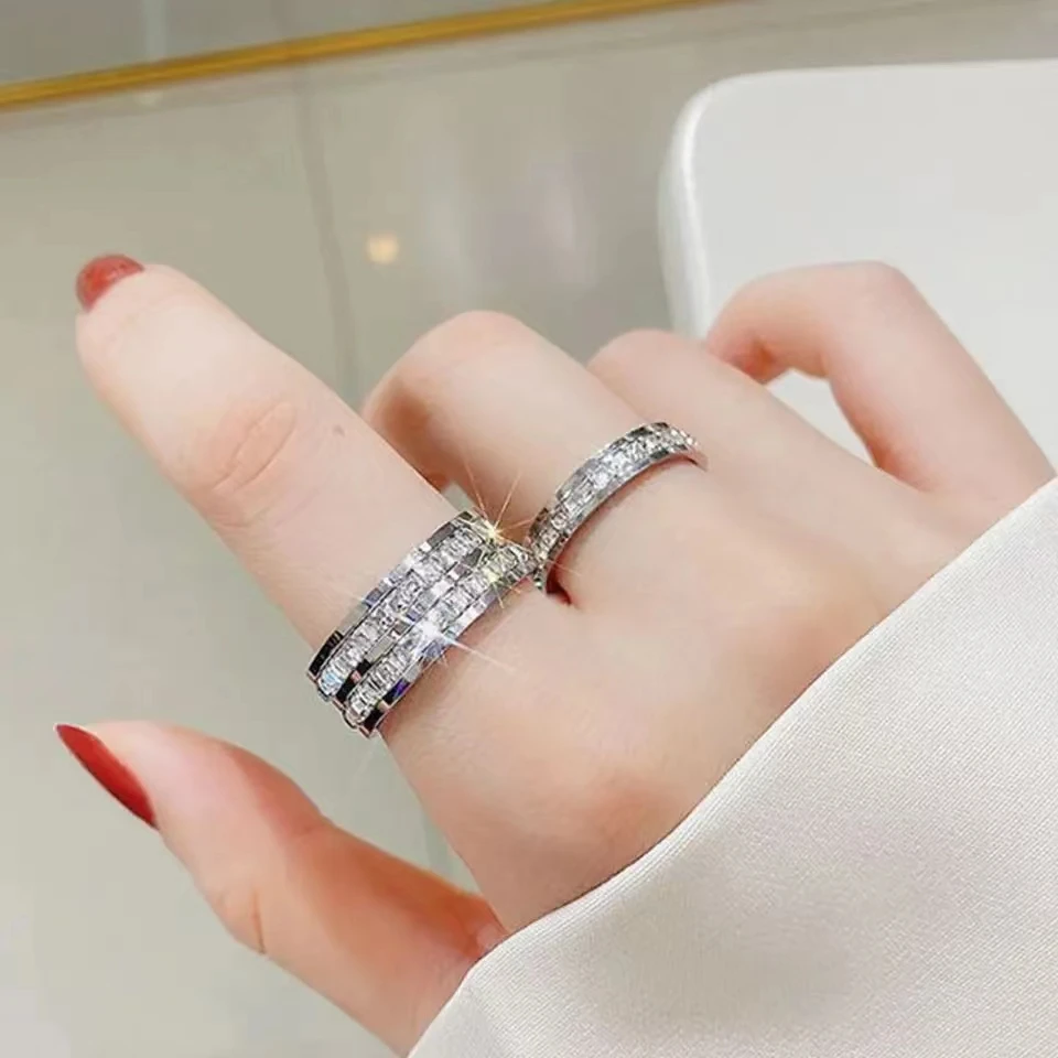 

Rose Gold Double Row Square Zircon Wedding Ring for Women Stainless Steel Fashion Charm Promise Engagement Jewelry