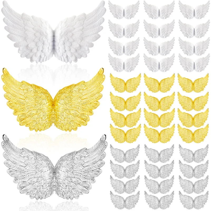 36Pcs Plastic Angel Wings For Crafts,Mini 3D White Angel Wing Ornament Patches, For Party Decor DIY Craft & Wedding Prop