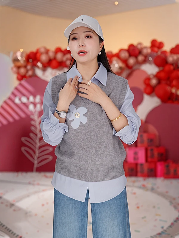 

Spring 2026 Women's Knitted Set Casual Sle Long Sve Base irt And Vest Two-Piece Ensemble Breathable Polyester Fiber