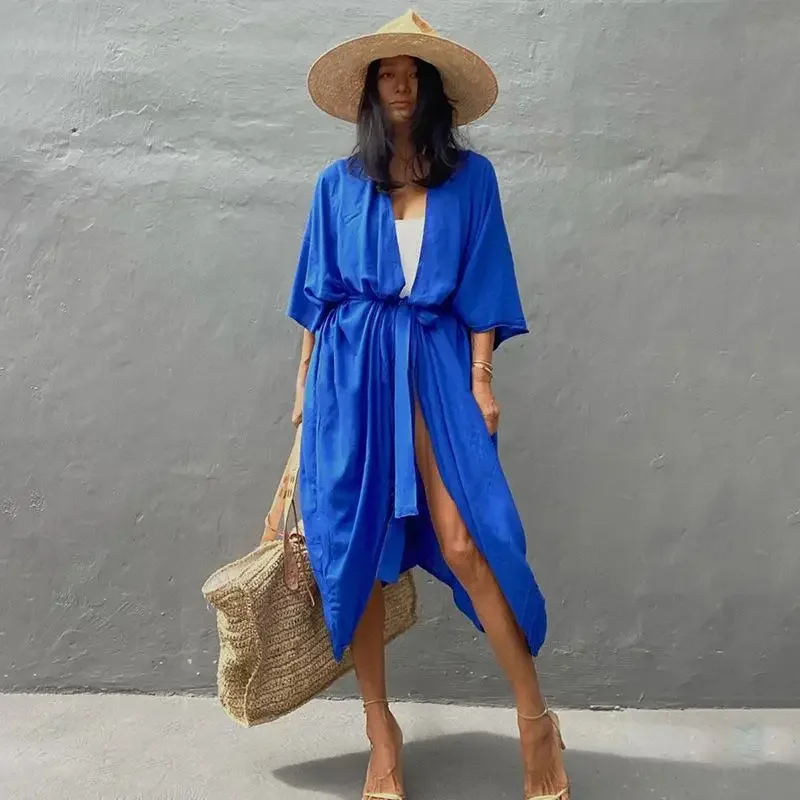 WeHello-Damen-Strand-Cover-Up-Kimono, Sommer-Badeanzug-Umhang, solide böhmische Tunika-Kleider, Badeanzüge, Strickjacke, Schal