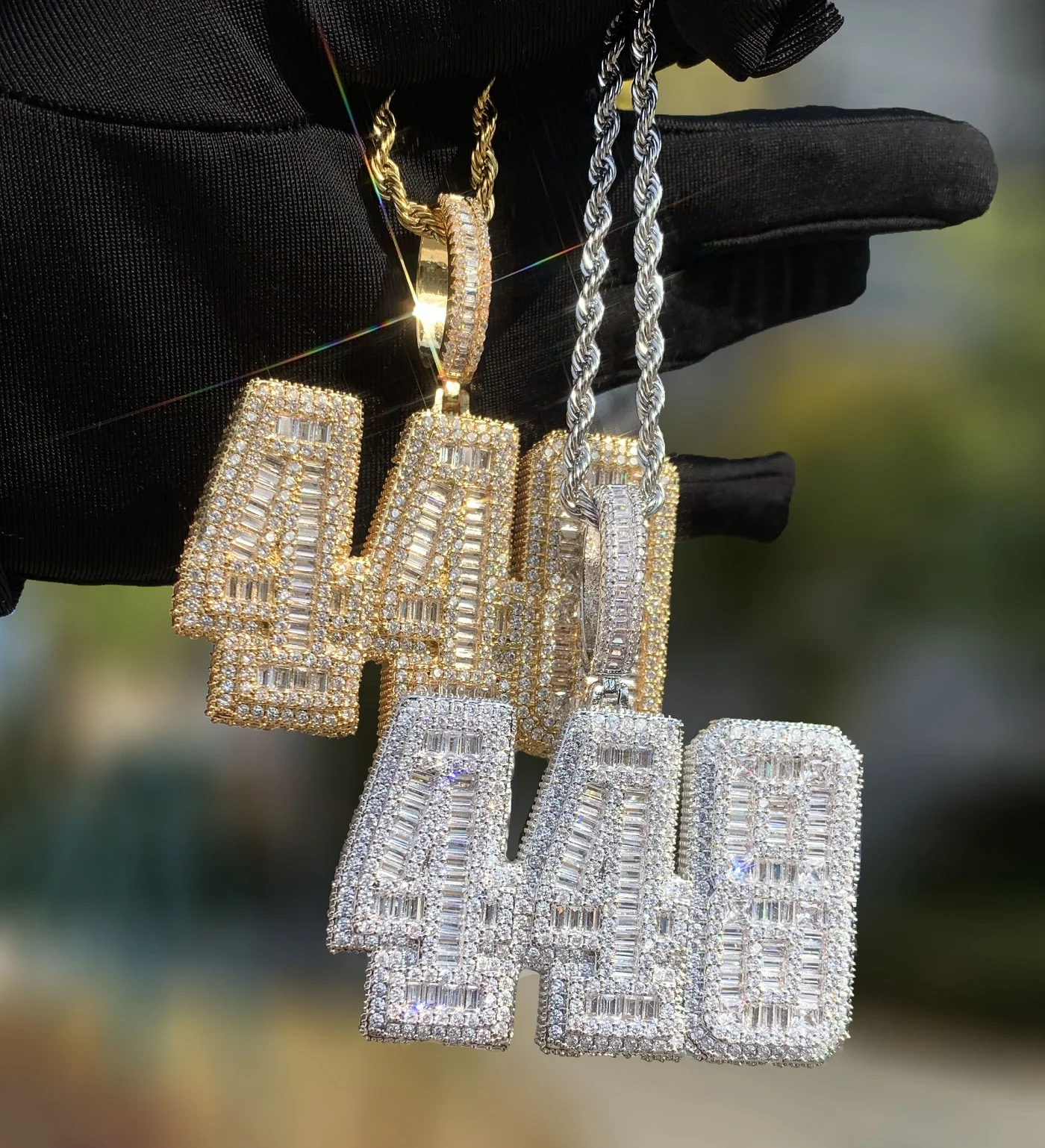 CUC 448 Number Hip Hop Pendant Gold Color Men Women Necklace Iced Out Pave Baguette Zircon Chain Rock Punk Jewelry For Gift