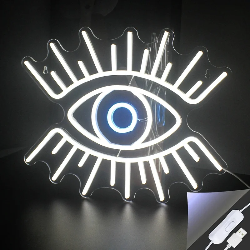 White Evil Eye Neon Sign Custom reative Game Light Home Decor Party Bar Club 5/12V Bedroom Photo Prop Hanging Wall bright Panel