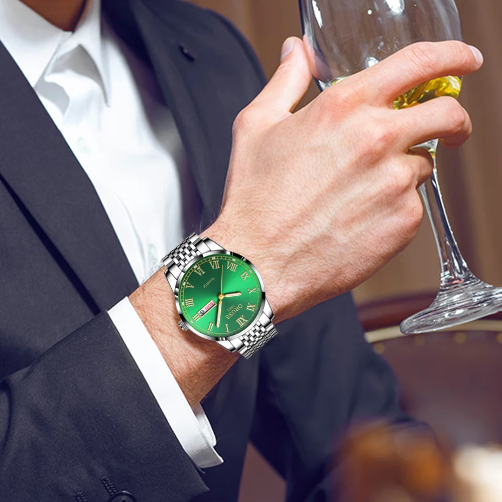 ORUSS оригинальные элитные роскошные мужские часы светящиеся часы для мужчин часы модные наручные часы из нержавеющей стали водонепроницаемые кварцевые