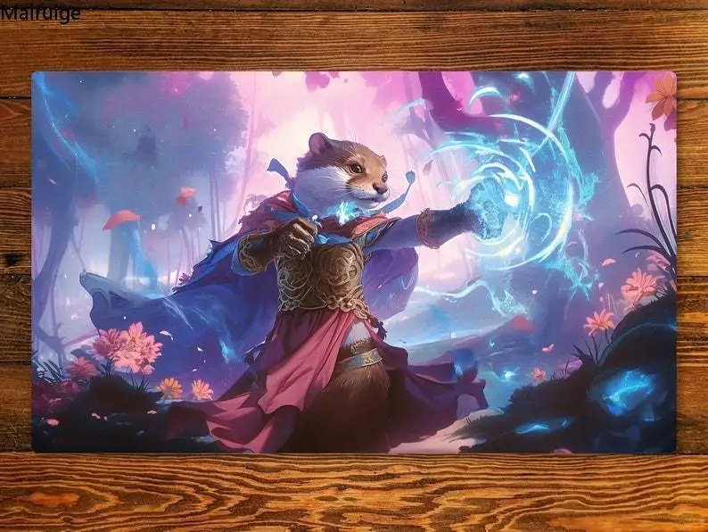 แผ่นรองเล่นการ์ดขนาด 60x35 ซม. ลาย Otter Mage สำหรับการ์ด MTG TCG เหมาะสำหรับการเล่น Commander กันลื่น ซักได้ ขอบเย็บอย่างดี