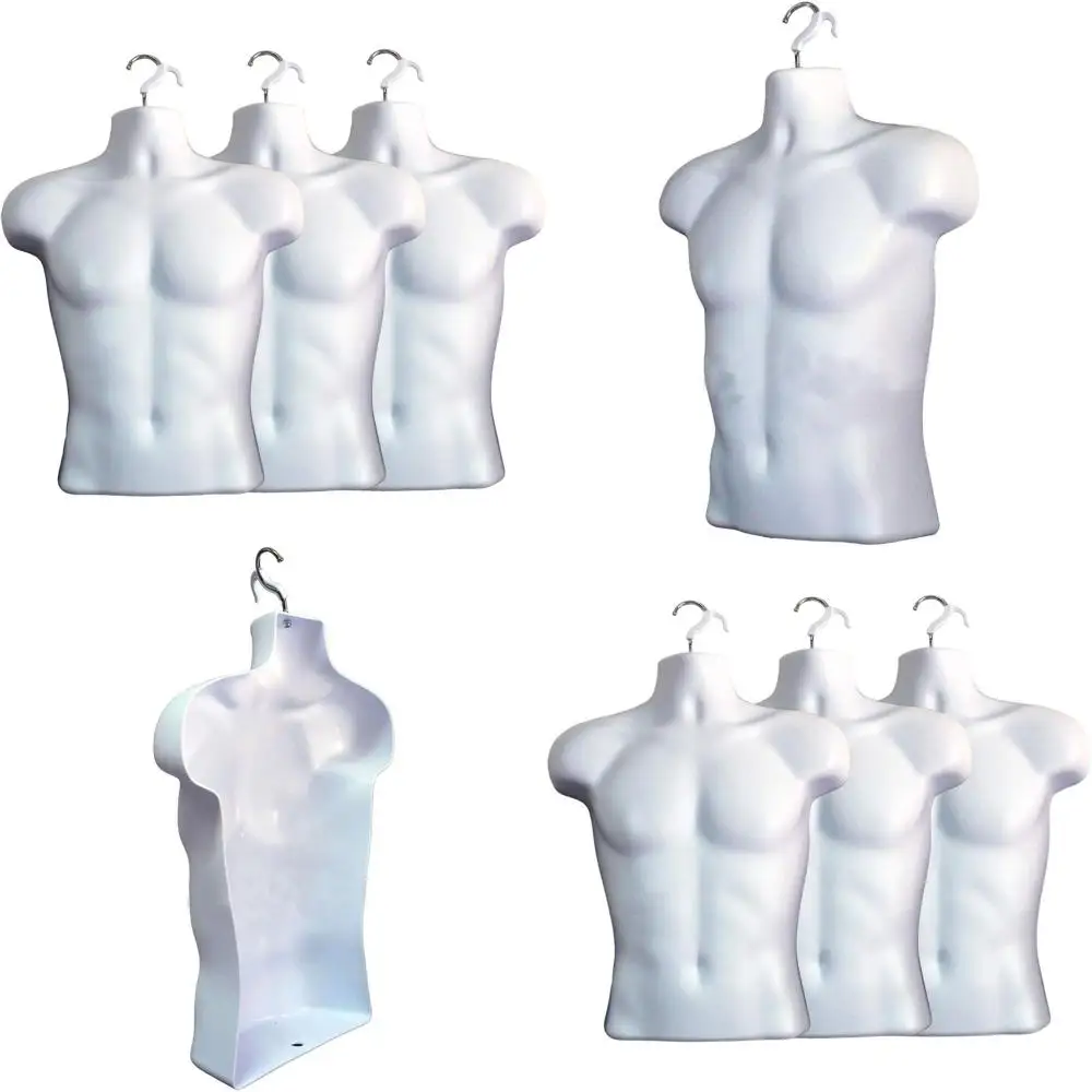 

Stackable Male Mannequin Set of 3, Hollow Back, White, for T-Shirt Displays, Countertop, Crate Shows, and Design, S-M Size