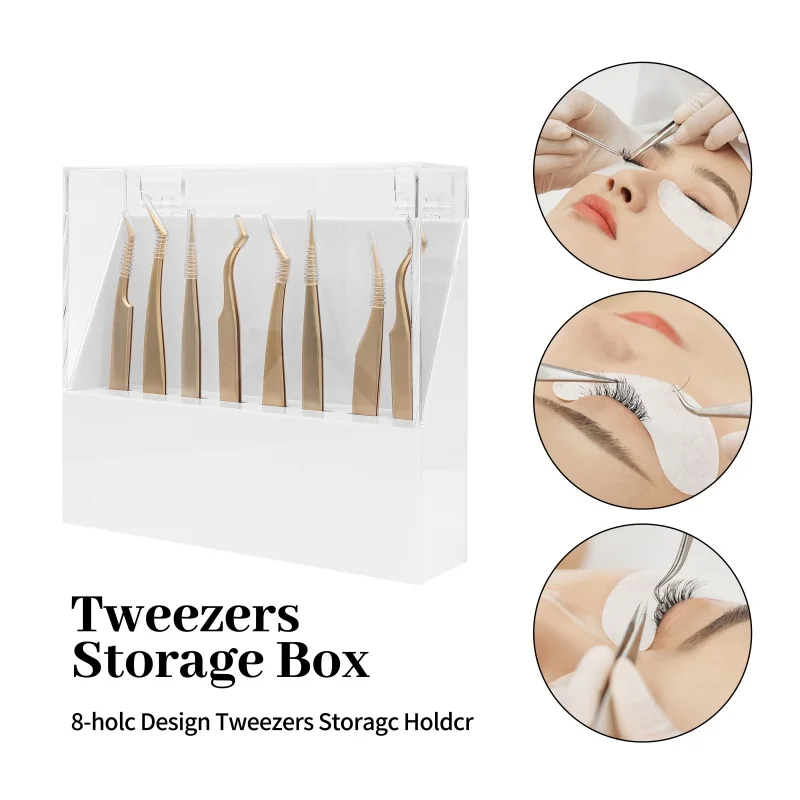 XIUSUZAKI Acrylic Tweezers Display Storage Holder 8pcs Lash Tweezer Stand Positions Eyelash Extension Tools Eyelash Storage Box