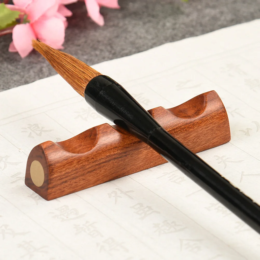 Penholder Paint Brush Rest Inlaid Copper Chinese Writing Rack Wood Calligraphy Storage