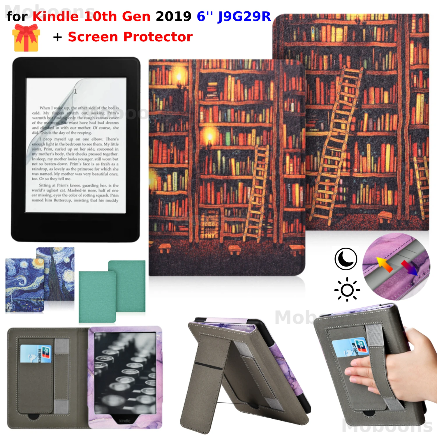 

Чехол для Kindle 10-го поколения + защитная пленка для экрана, 6-дюймовый кожаный чехол J9G29R 2019, ремешок на руку, подставка, слот для карт, электронная книга, принципиально