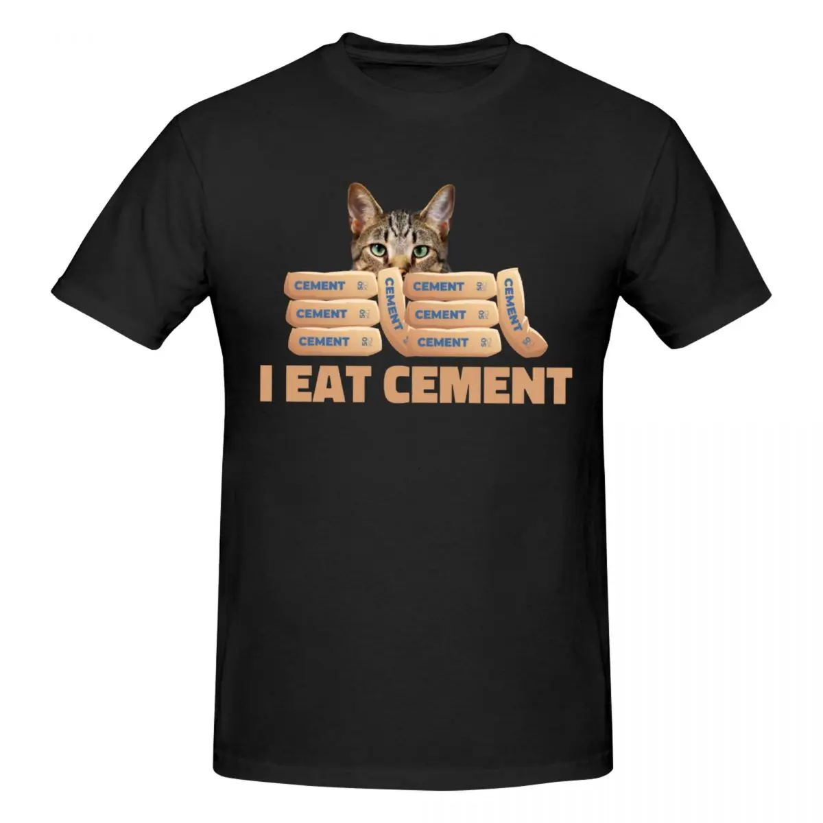 Men I Eat Cement Cat Funny Graphics Printed T Shirt Vintage Big Size Cotton Crewneck Custom Sleeve Shirts