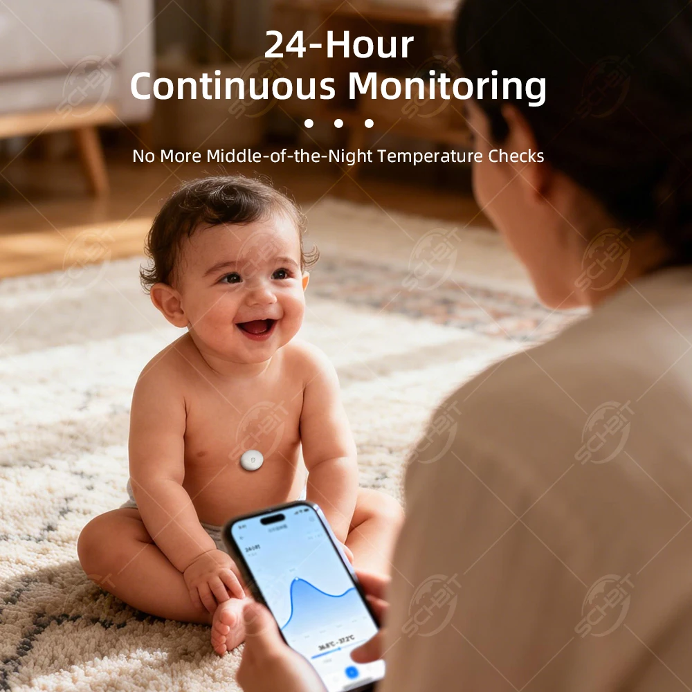 ダイナミックワイヤレス温度計-リアルタイム連続温度測定-24時間肌に優しいbluetooth接続-安全かつ正確