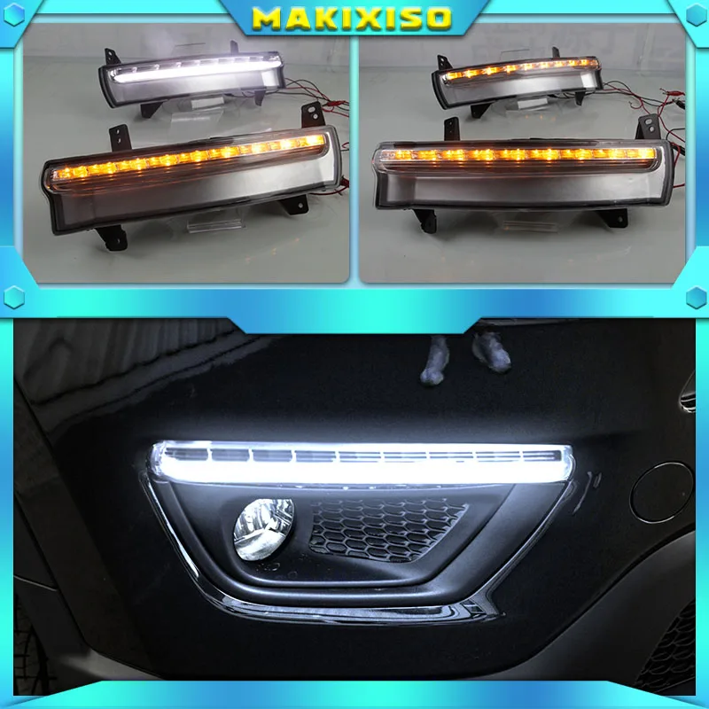 

2PCS Daytime running light For Jeep Compass 2017 2018 2019 dynamic yellow turn Signal Light style Relay 12V LED car DRL fog lamp