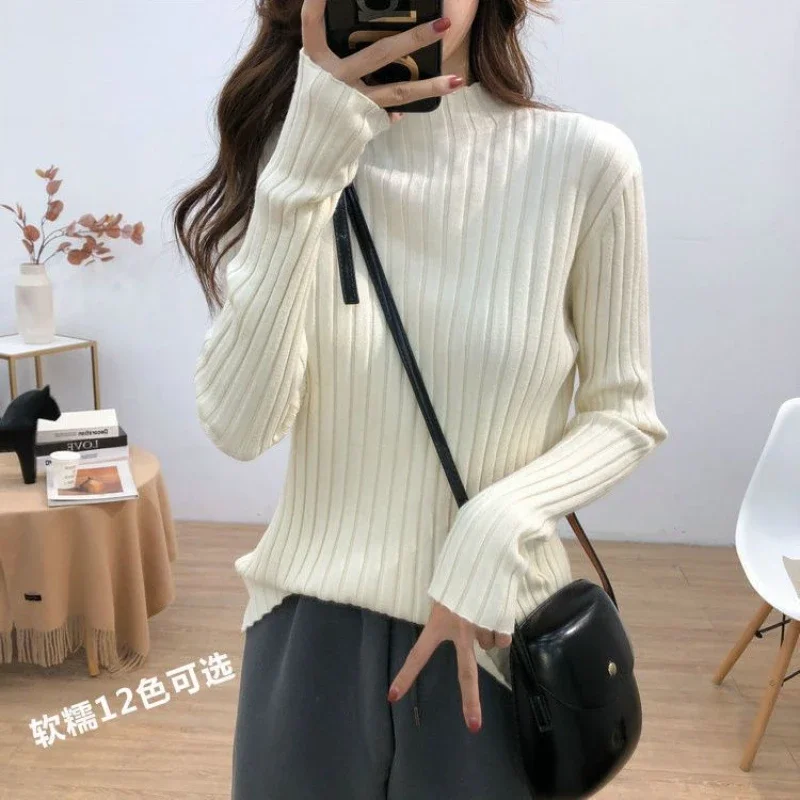 Herfstmode Pure Trui Voor Dames Casual Coltrui Losse Pullovers Met Lange Mouwen Elegante Vrouwelijke Street Gebreide Truien