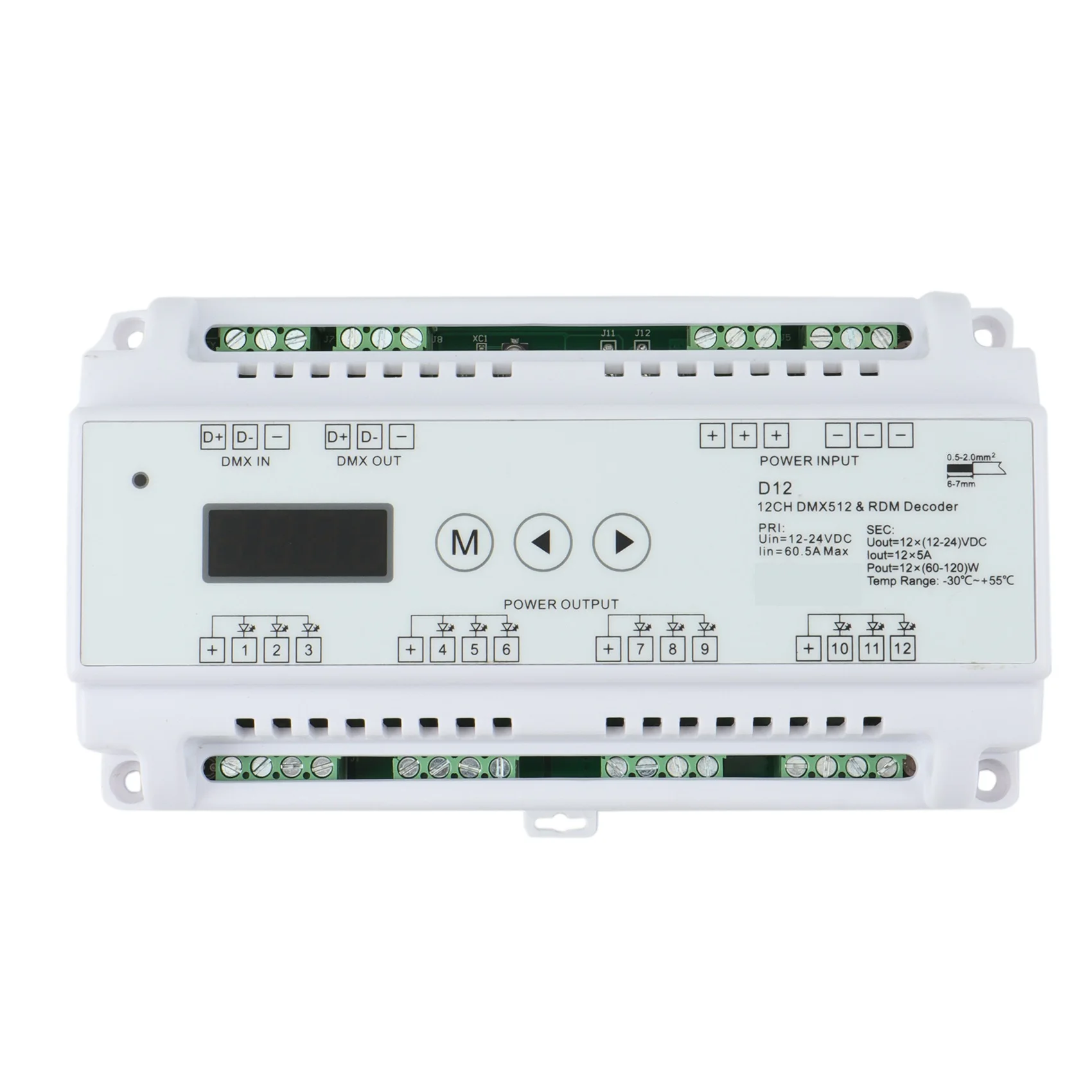 DC5V-36V Input 12 Channels CV DMX512 Decoder,5Ax12CH Output with Display for Setting DMX Address for Led Rgb Led Strip