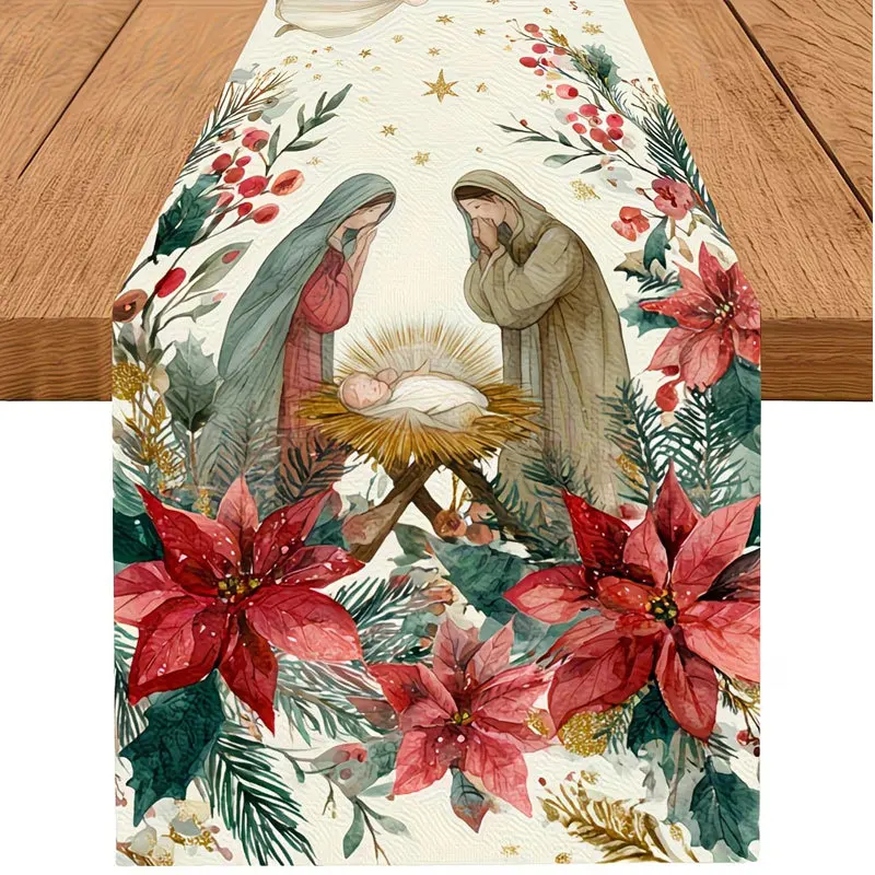 Linen Table Runner Coastal Watercolor Seashells Starfish  Coral on Light Blue Beach Table Decor  Summer Holiday Party