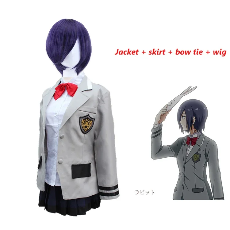 

4 PCS Anime Tokyo Ghoul Touka Kirishima Cosplay Costume School Girl Uniform Purple Wig Women Halloween Carnival Suit Skirt Set