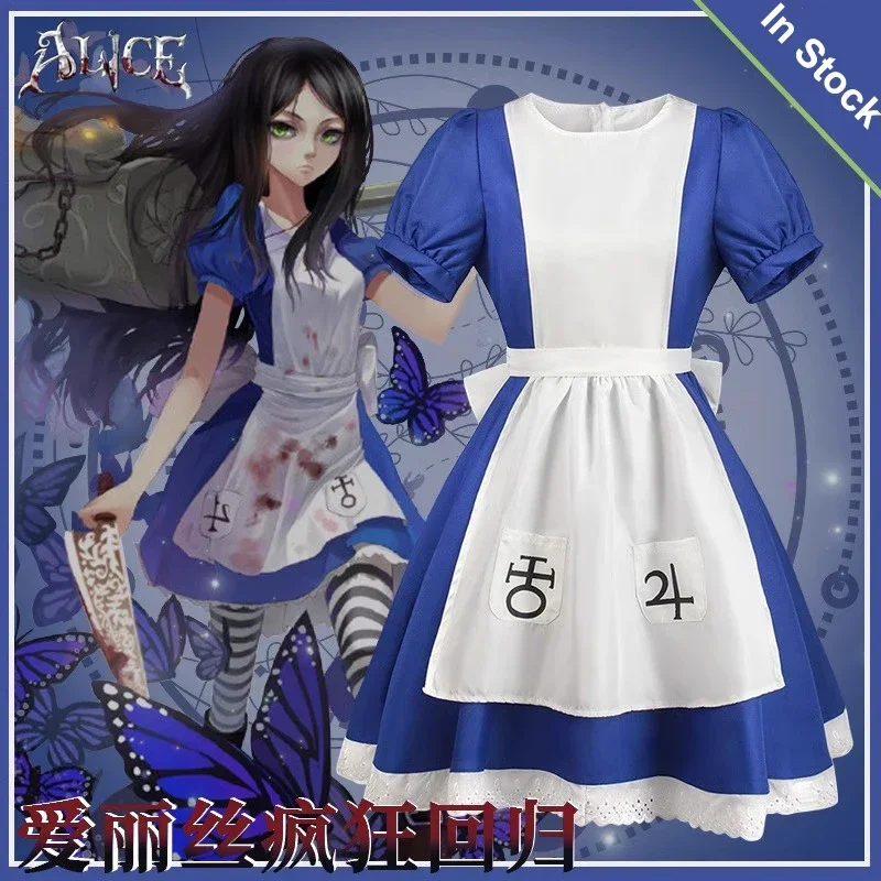 

Game Alice Madness Returns Cosplay Costume Halloween Maid Dresses Apron Dress For Women anime Girls carnival dress up Halloween