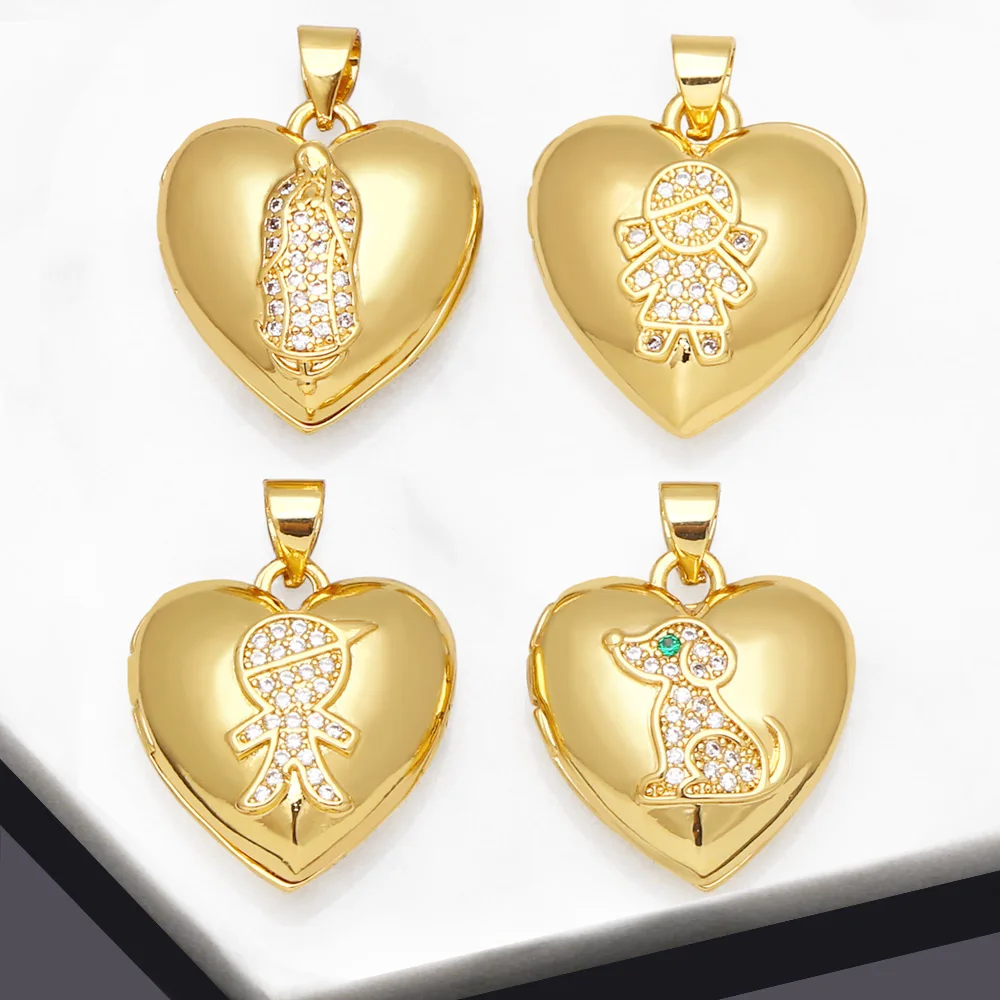 OCESRIO مريم العذراء القلب قلادة قلادة لتقوم بها بنفسك صنع النحاس الذهب مطلي الكلب الطفل قلادة مستلزمات صناعة المجوهرات pdta858
