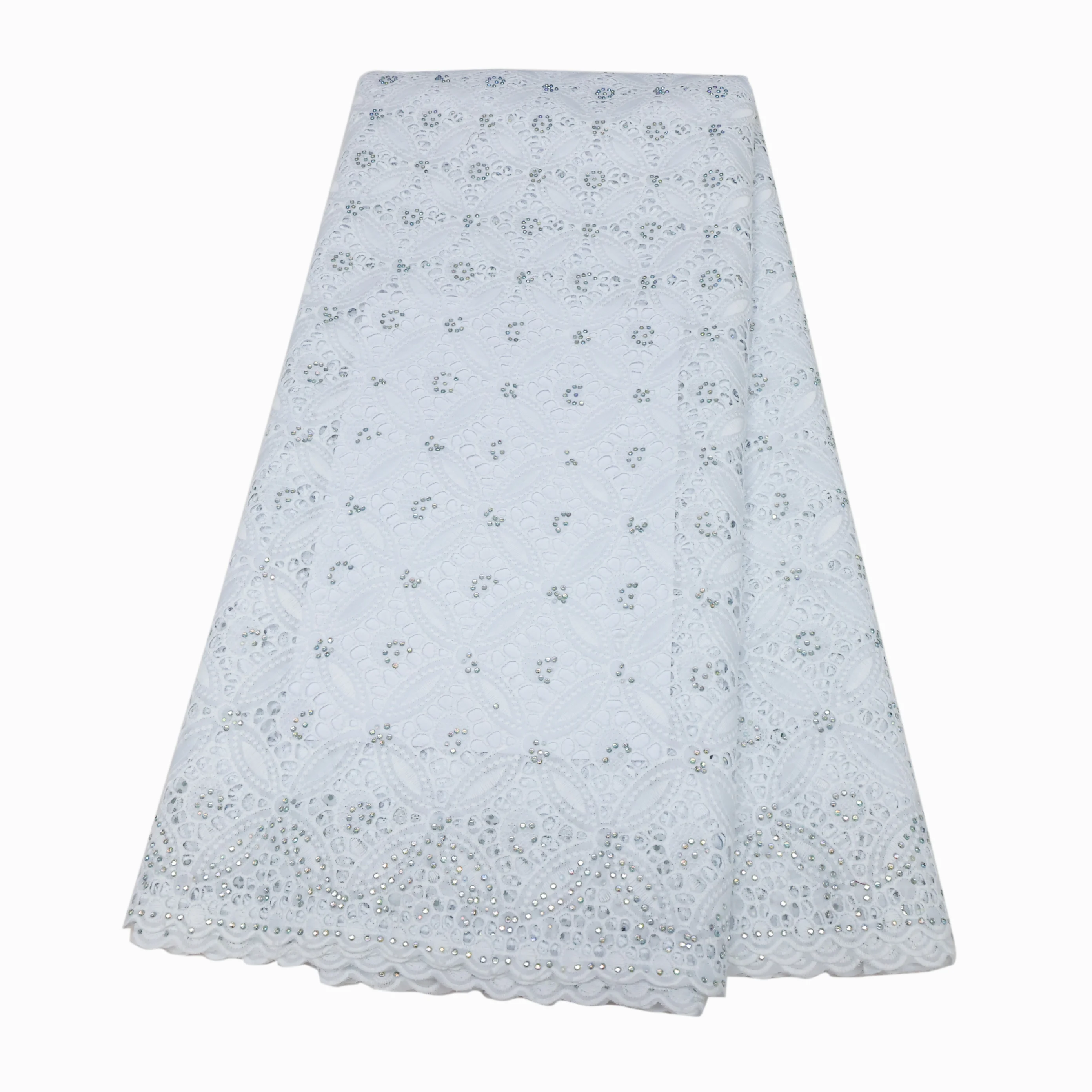 

Subtle Broderie Anglaise Embroidery Lace Cotton Fabric with Rhinestones Circular Patterns fabrics for Patchwork Or Sewing Craft