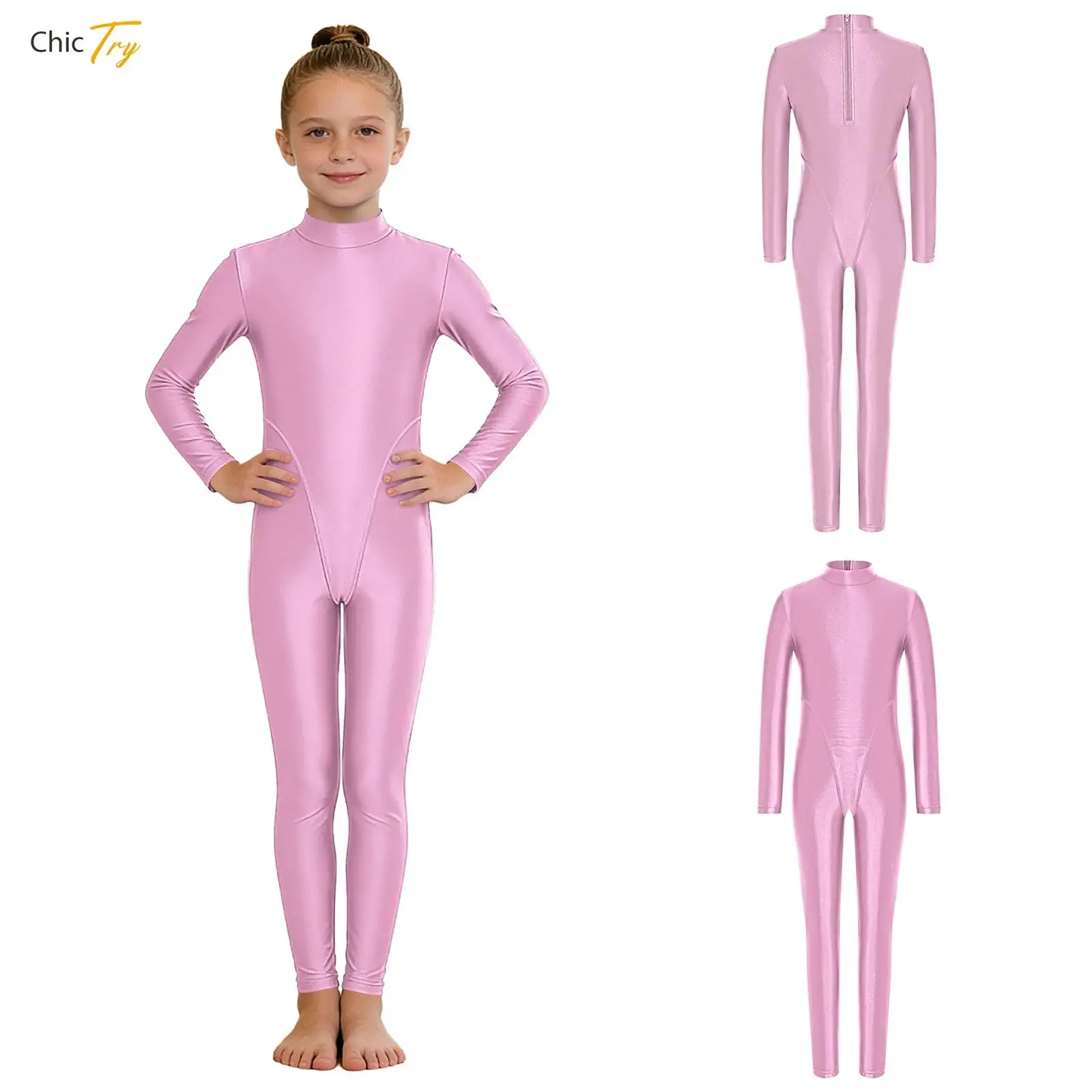 

Kids Girls Ballet Dance Romper Gymnastics Jumpsuit Long Sleeve Back Zipper Bodysuit Practice Wear for Dance Class