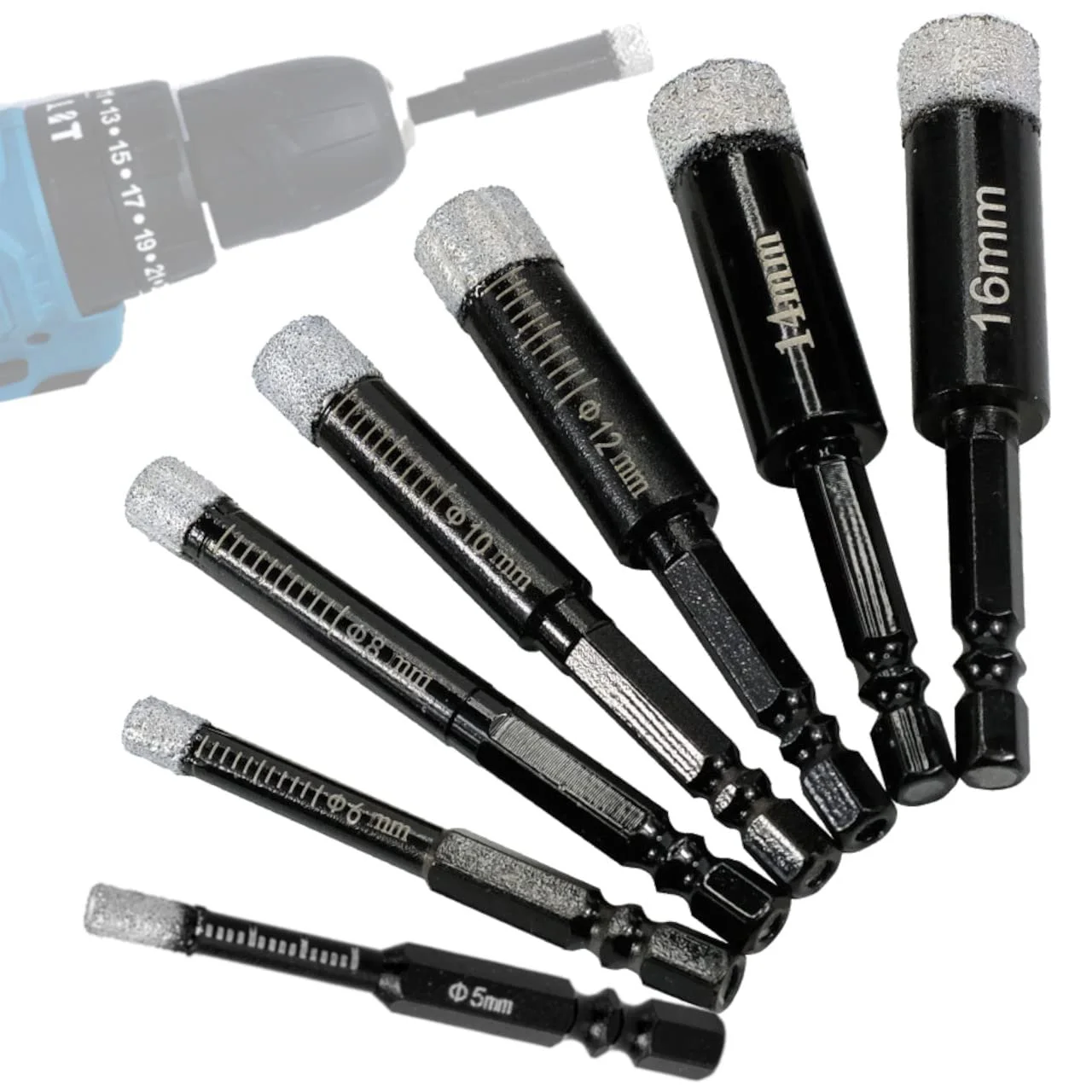 

Сверло алмазное с шестигранным хвостовиком 5-16 мм для сухого сверления керамической плитки, мрамора, гранита, керамогранита, отверточное сверло, корончатое сверло