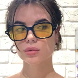 Vintage Square Sunglasses Woman Mirror Retro Rivet Yellow Sun Glasses Female Brand Designer Fashion Black Oculos De Sol