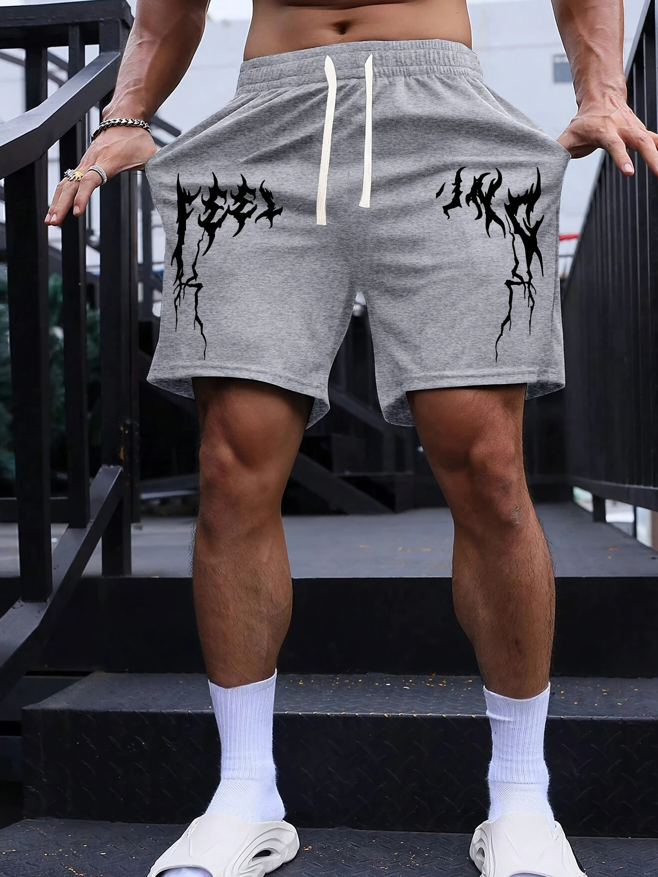Men's Stylish and Versatile Flame Print Casual Shorts Loose Fit Elastic Waistband with Drawstring Suitable for  Everyday Wear