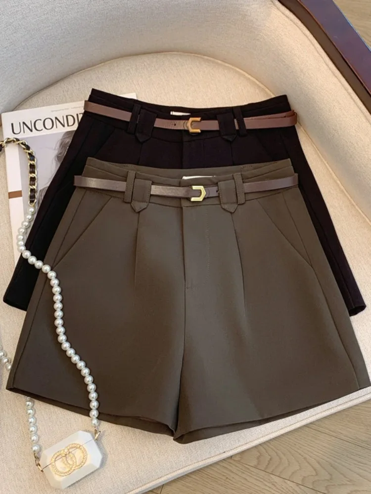 Caramel-colored High-waist A-line Wide-leg Suit Shorts Women's Autumn 2026 New Style Slimming Casual Boots Pants