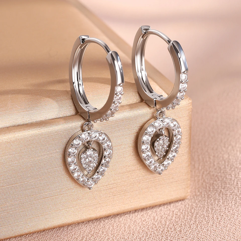ZAKOL Silberfarbenes, glänzendes Zirkonia-Blatt-CZ-Anhänger-Halsketten-Ohrring-Set für Damen, exquisites Luxus-Schmuckset, Geschenk – Detail 6