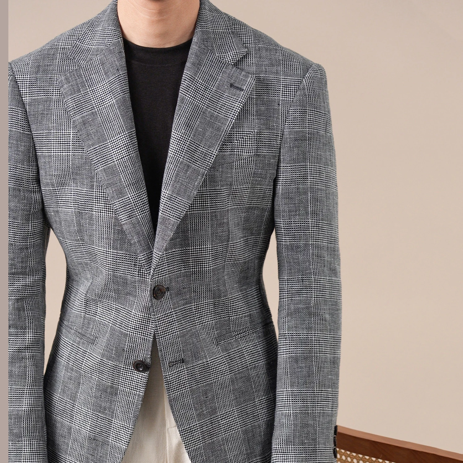 100% Linen Male Blazer Suit Check Men Spring Breathable Business Casual Suit Jacket Linen Blend Mens Stylish Blazer