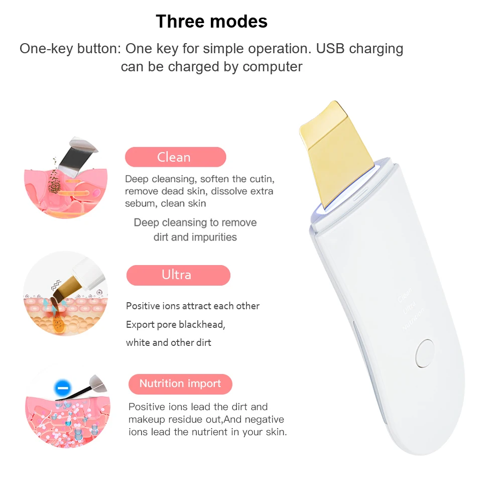 

Ultrasonic Skin Scraper Peeling Blackhead Remover Deep Face Cleaning Lifting Acne Pore Cleaner Facial Spatula Shovel Cleanser