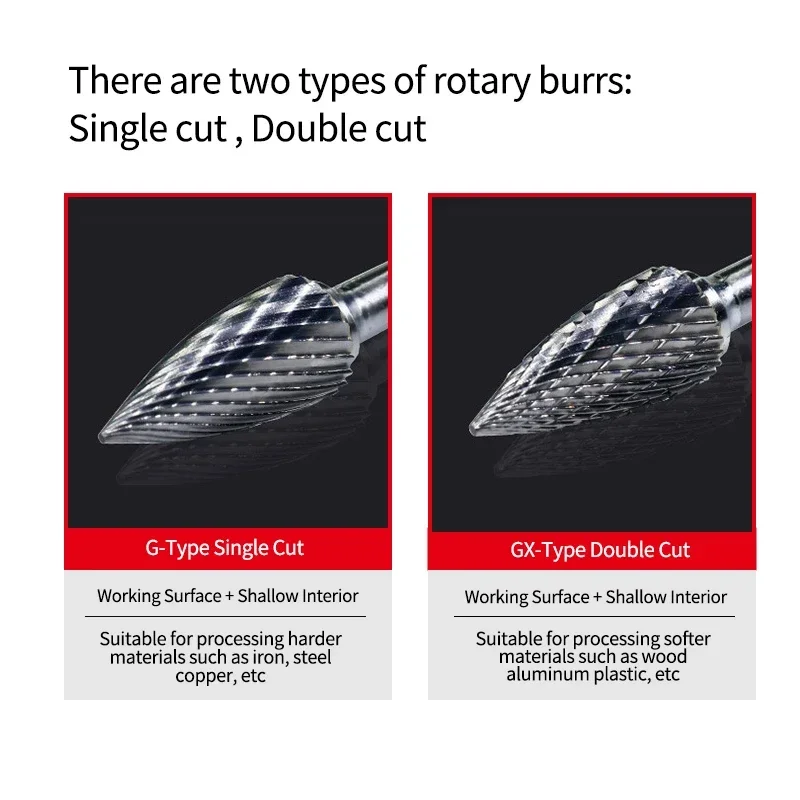 Chowmaster G GX Type Caribde Rotary File Single Doble Grooving Cutter 6mm Shank 6-16mm Tungsten Steel Rotary Burr for Metal Wood