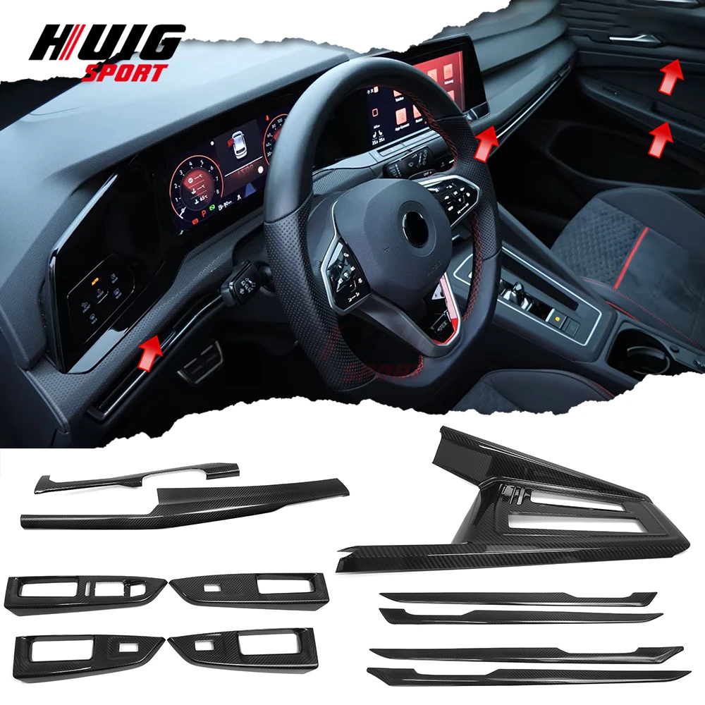 Carbon Fiber Console Instrument Sticker Side Door Panel Window Switch Frame Gear Shift Trim For VW Golf 8 MK8 GTE GTI 2020-2022