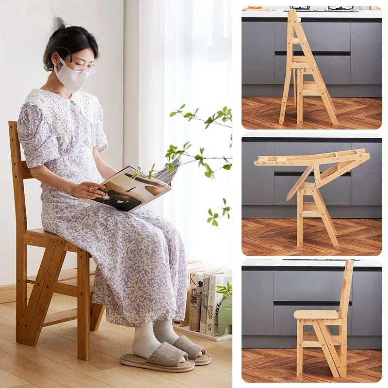 Household Folding Ladder Chair, Dual Purpose Climbing Stool, Space-Saving Kitchen Utility, Indoor Step Chair, Nanzhu