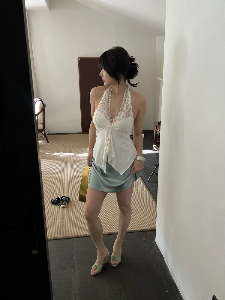 

Secret Dindi Marilyn Monroe Sle Lace Splice Hanging Ne Vest Women's Summer Retro Slimming Top Commute Sle Pure Color