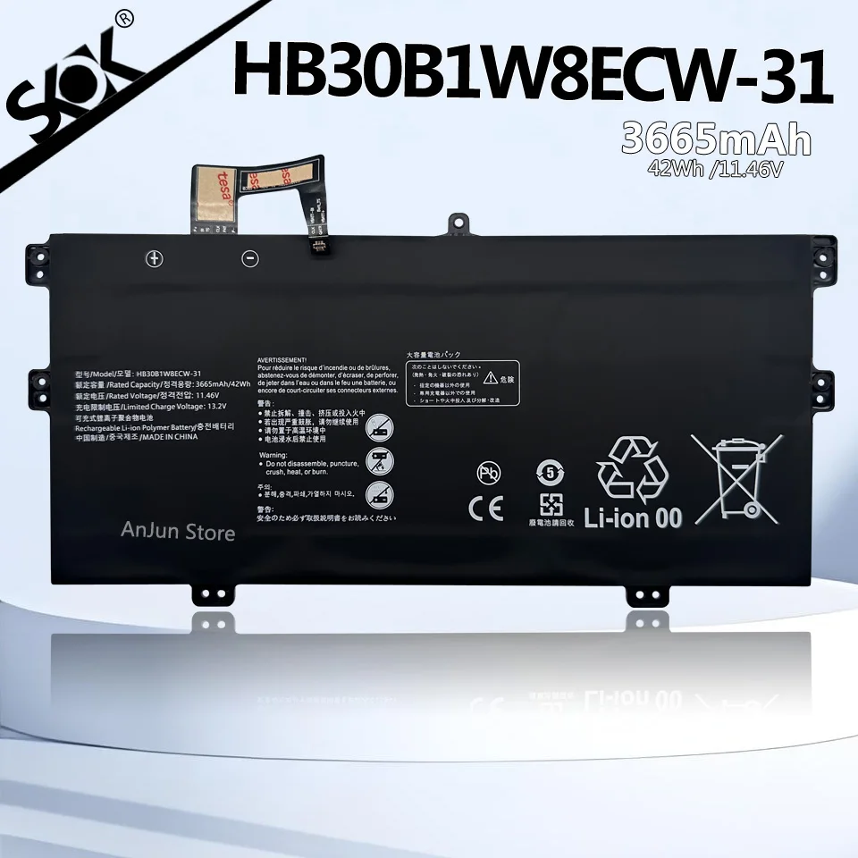 

HB30B1W8ECW-31 Аккумулятор для ноутбука Huawei MateBook X 2020 EUL-W19P EULD-WFE9 Планшетный ПК 11,46 В 42 Втч 3665 мАч