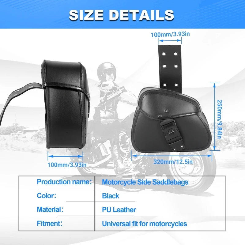 1 Pair Password Lock /Single Snap Lock Motorcycle Side Bags Motorbike Modified Riding Bag PU Leather Luggage Hanging Bags