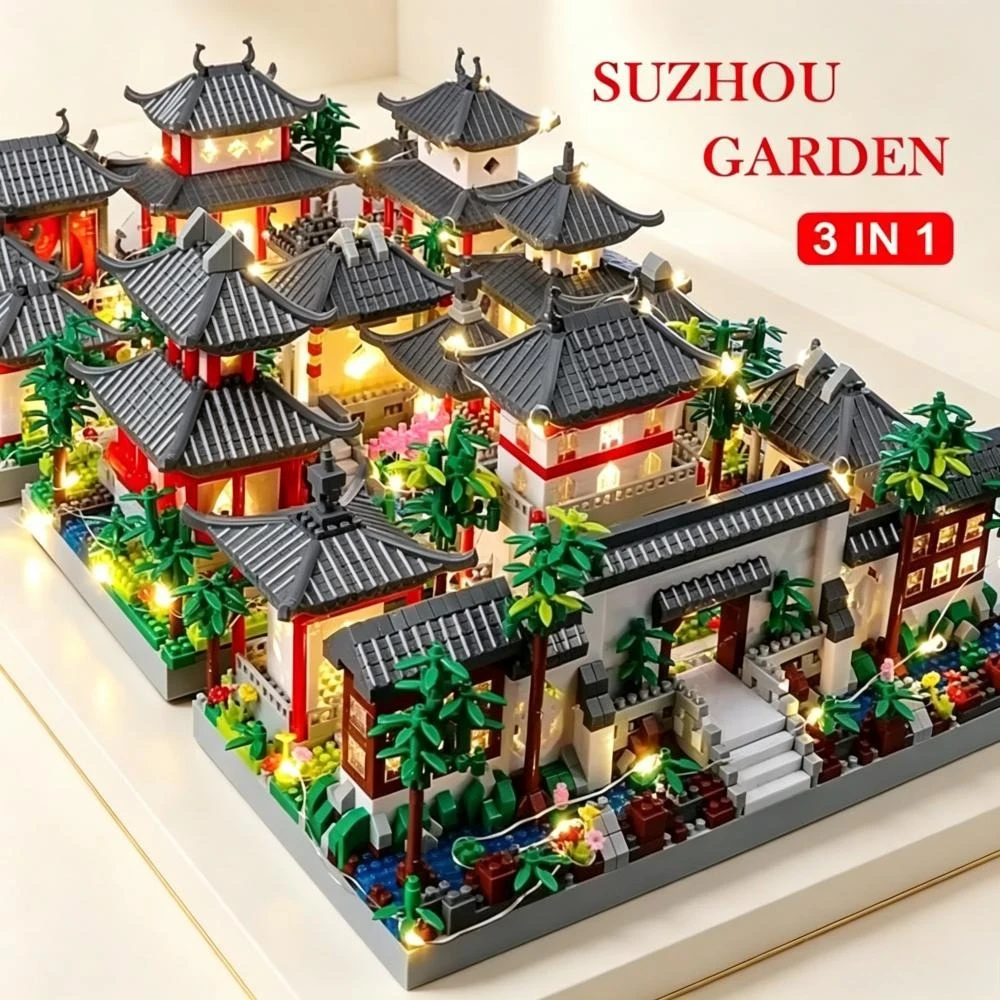 Classical Suzhou Garden Landscape Architecture Building Blocks Model Mini Diamond Bricks Toy Gift Decorative Items