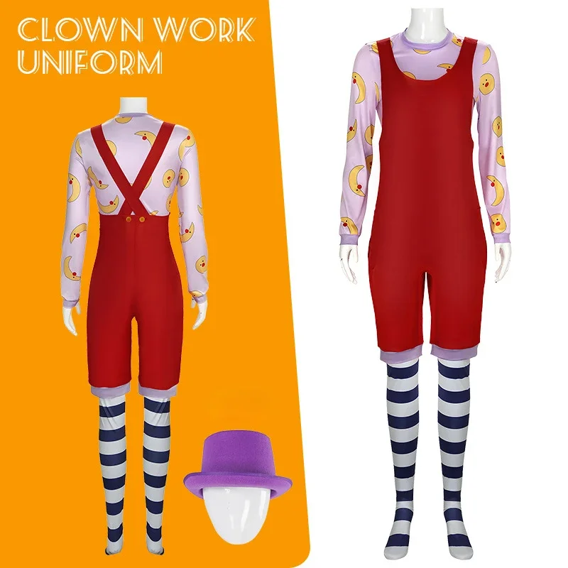 Movie Clown Cosplay Costumes Men Women Clown Bibs Overalls Work Costumes and Hats Halloween Costumes Clown Party New Set Props