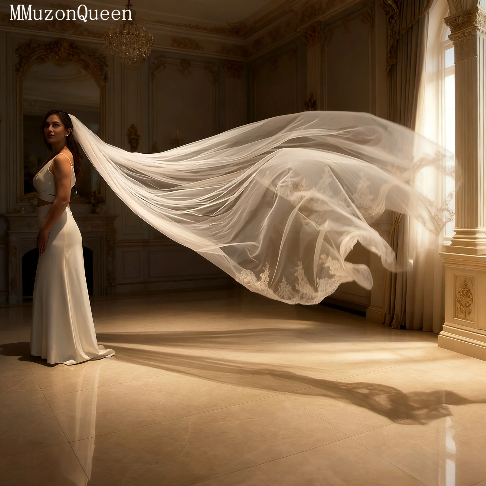 TOPQUEEN Velo De Novia حجاب الزفاف كاتدرائية الدانتيل طرحة زفاف مع مشط أماندا Novias اكسسوارات الزفاف للتخصيص V73