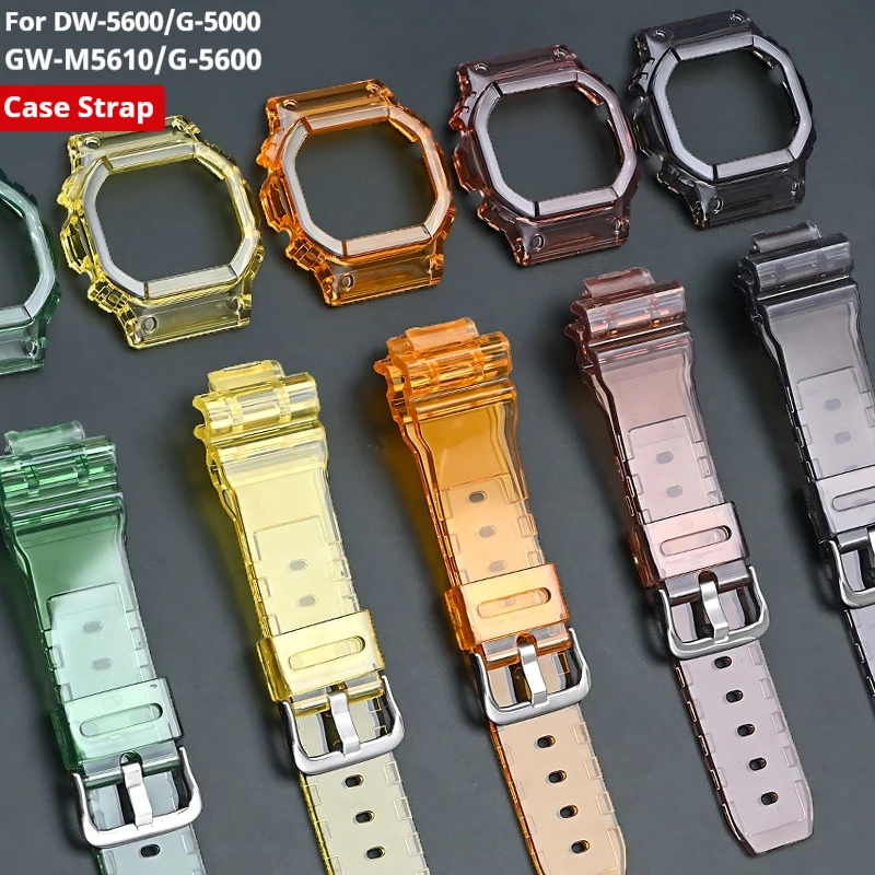 Strap With Case for Casio G-Shock DW-5600 DW-5000 GW-M5610 GLX-5600 Men Women Replacement Rubber Resin Shell Watch Band Bracelet