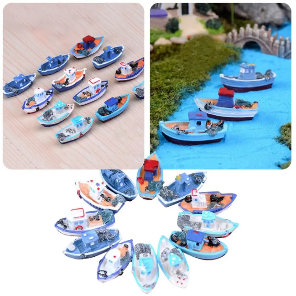 Figurines Birthday Gift Aquarium Fishing Boat DIY Sand Table Game Tabletop Ornaments Boat Model Fishing Ship Toy Yacht Boat