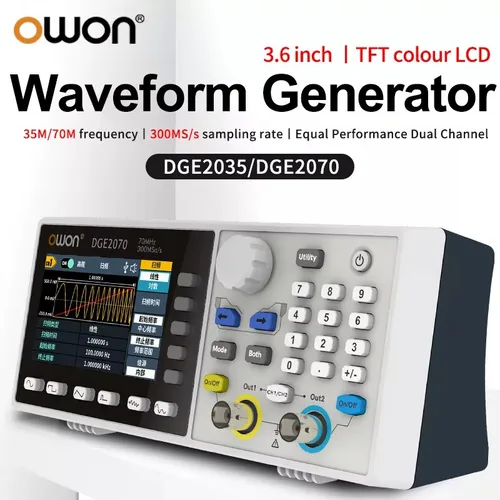 Owon-dge2070/2035デジタルオシロスコープ,帯域幅70mhz,サンプリングレート300msa/s,デュアルチャネル任意波形,信号発生器
