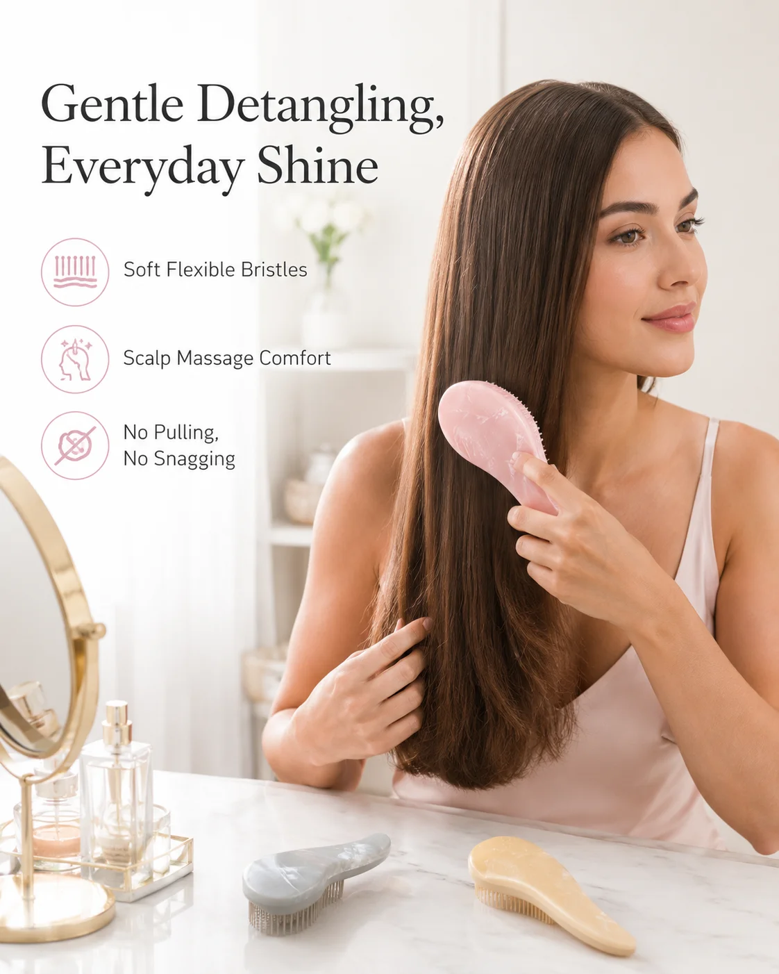 Plastic Detangling Hair Brush with Soft Teeth, Ins Style Scalp Massage Comb, Anti-Tangle Smooth Hair Styling Tool