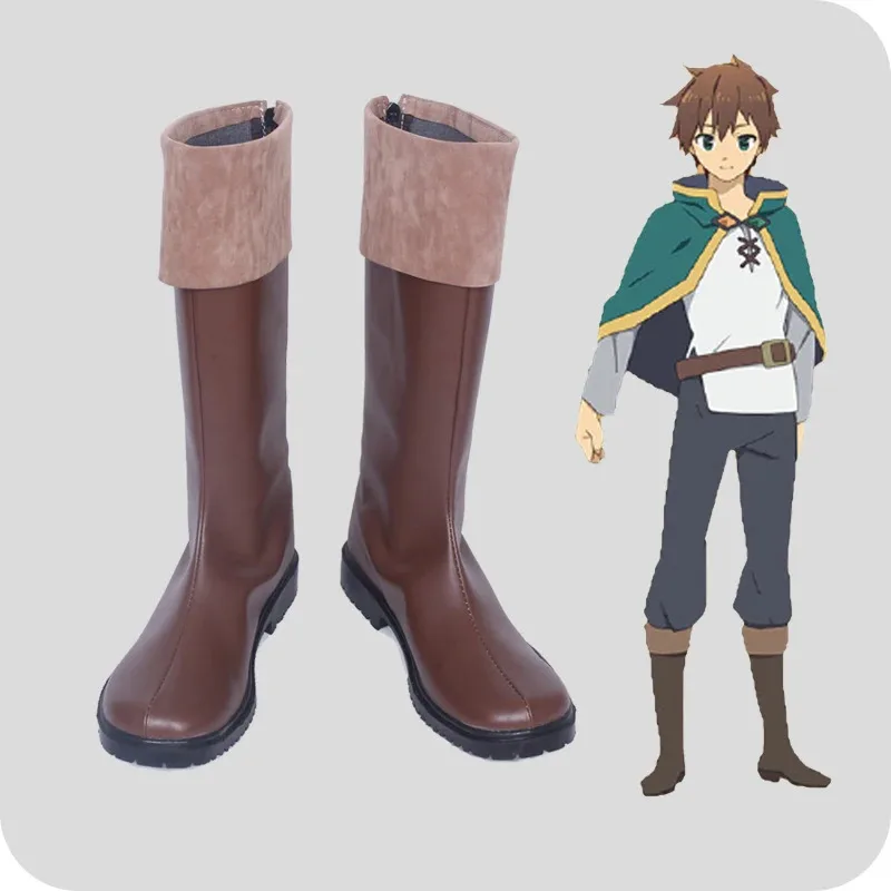 KonoSuba la bendición de Dios en este maravilloso mundo Kazuma Sato zapatos de Cosplay botas juego marrón Anime accesorio de disfraz de Halloween